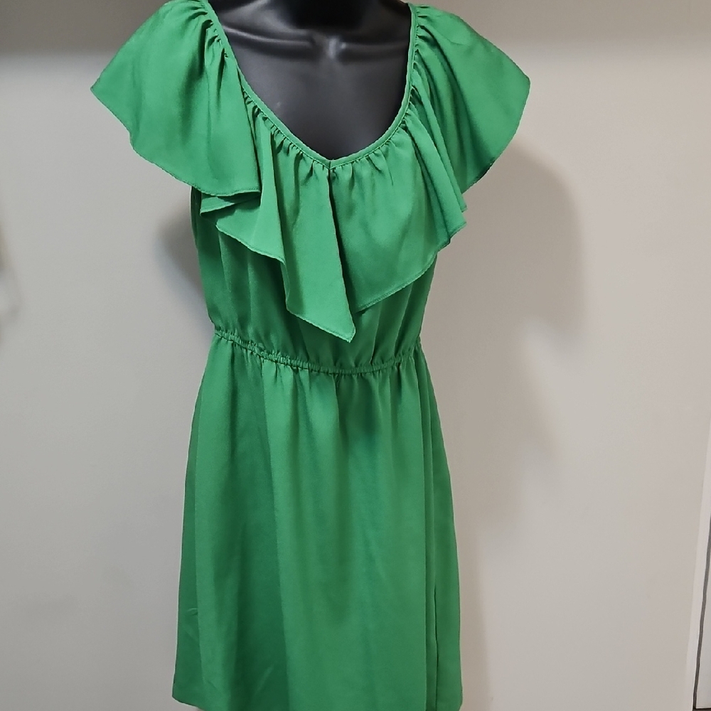 AGB Vibrant Green Mini Dress with Ruffle Detail